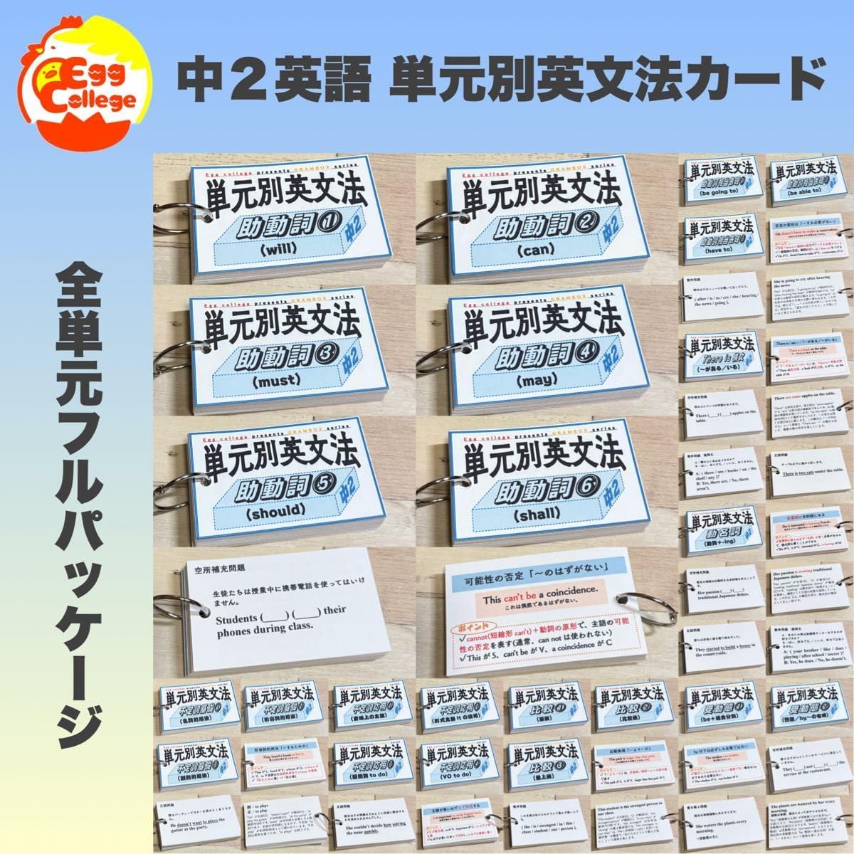 中2フルパッケージ単元別英文法カード 中学生 テスト 復習 予習 参考書